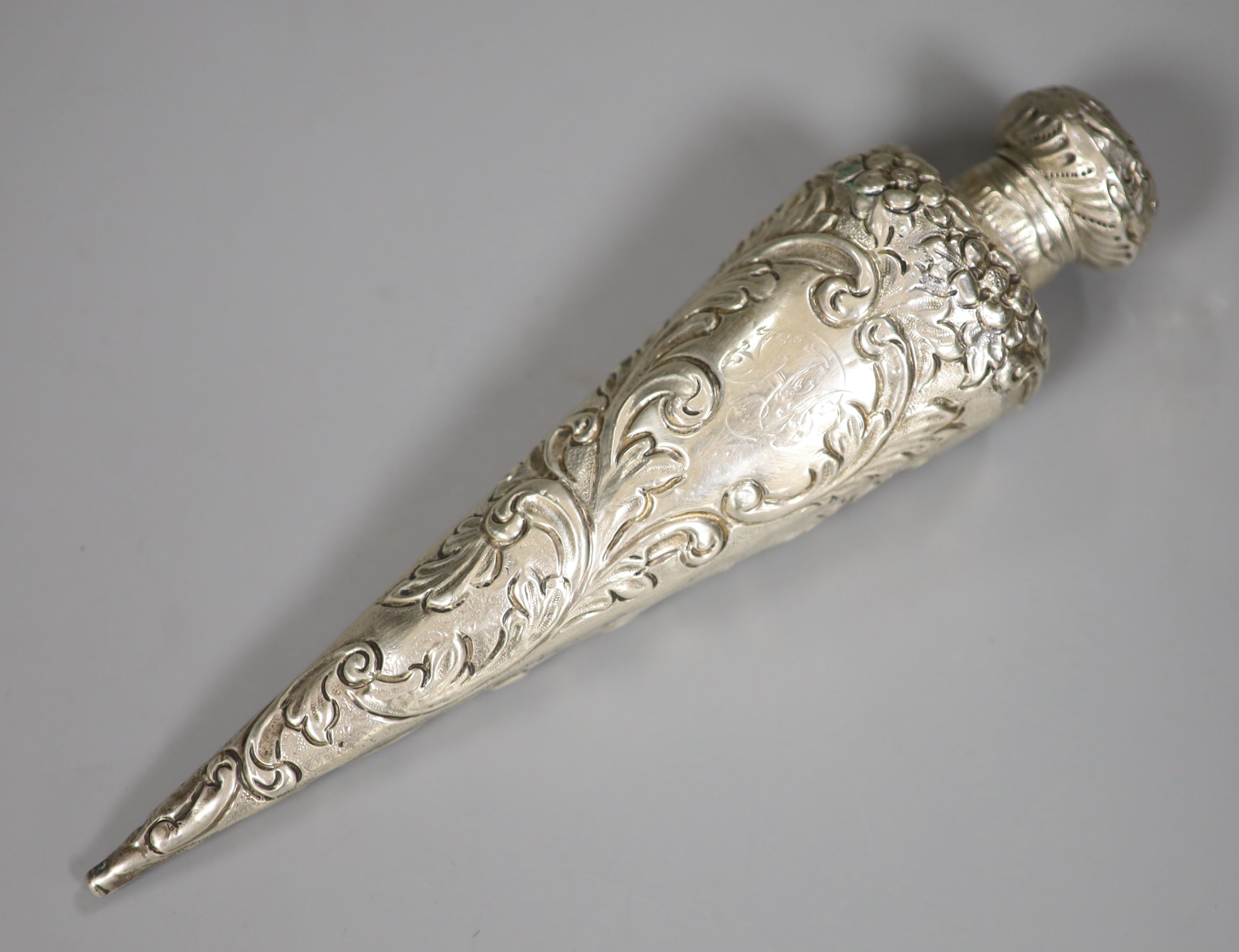 A late Victorian silver conical scent flask, Horton & Allday, Birmingham, 1895, 18.8cm.CONDITION:
