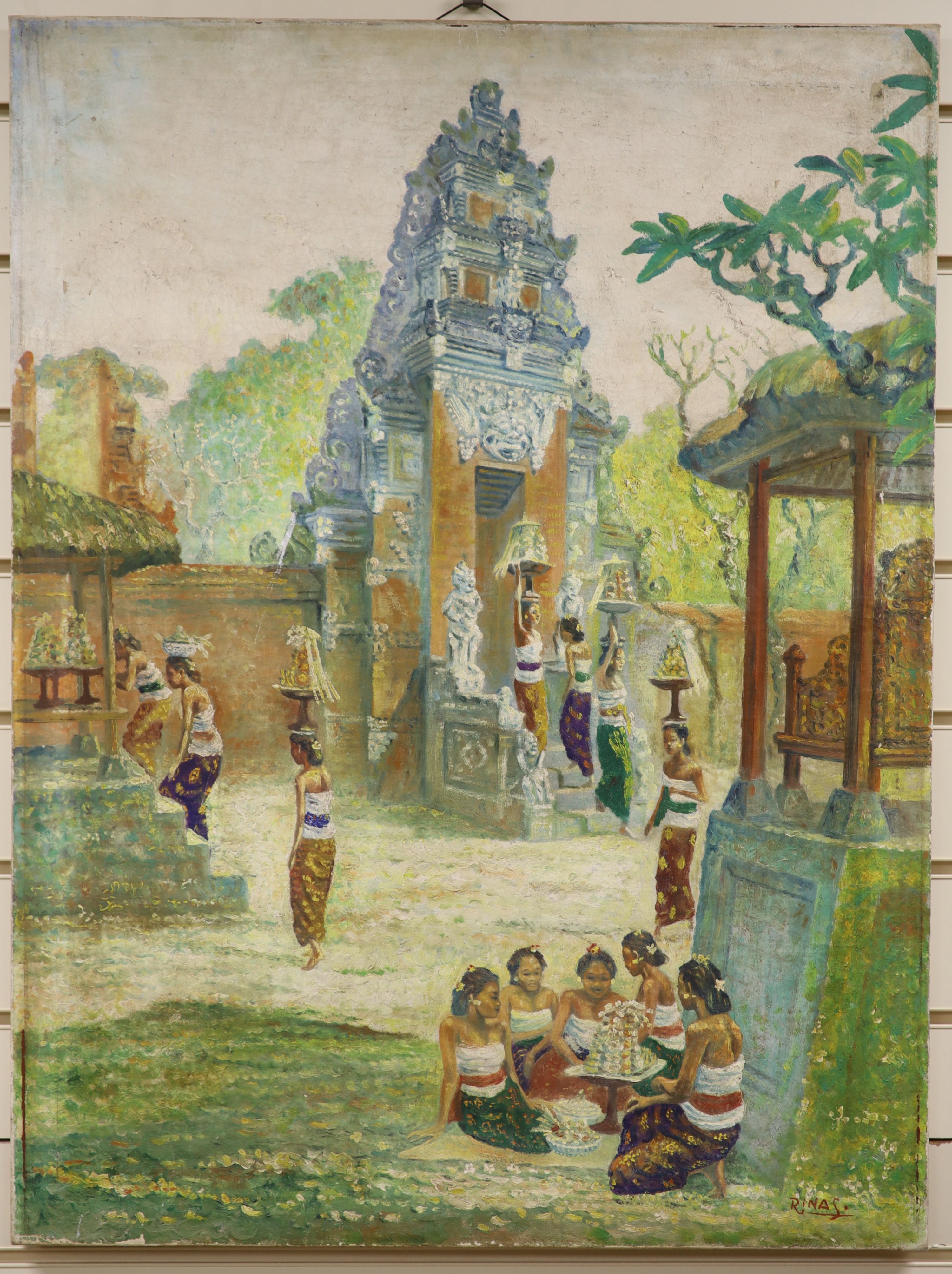 Rinas, Thai temple scene, oil on canvas, 80 x 60cm - Image 2 of 2