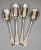 Four 18ct century base marked silver Old English or Hanovarian table spoons including WT, London,