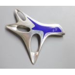 A Henning Koppel for Georg Jensen 925 and blue enamel pierced stylised tree brooch, design no.