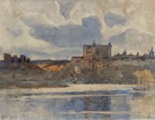 Peter Moffat Lindner (1852-1949), watercolour, Waterside castle, signed, 23 x 30cmCONDITION: