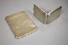 A Victorian engine turned silver card case, Birmingham, 1866 and a George V silver small card