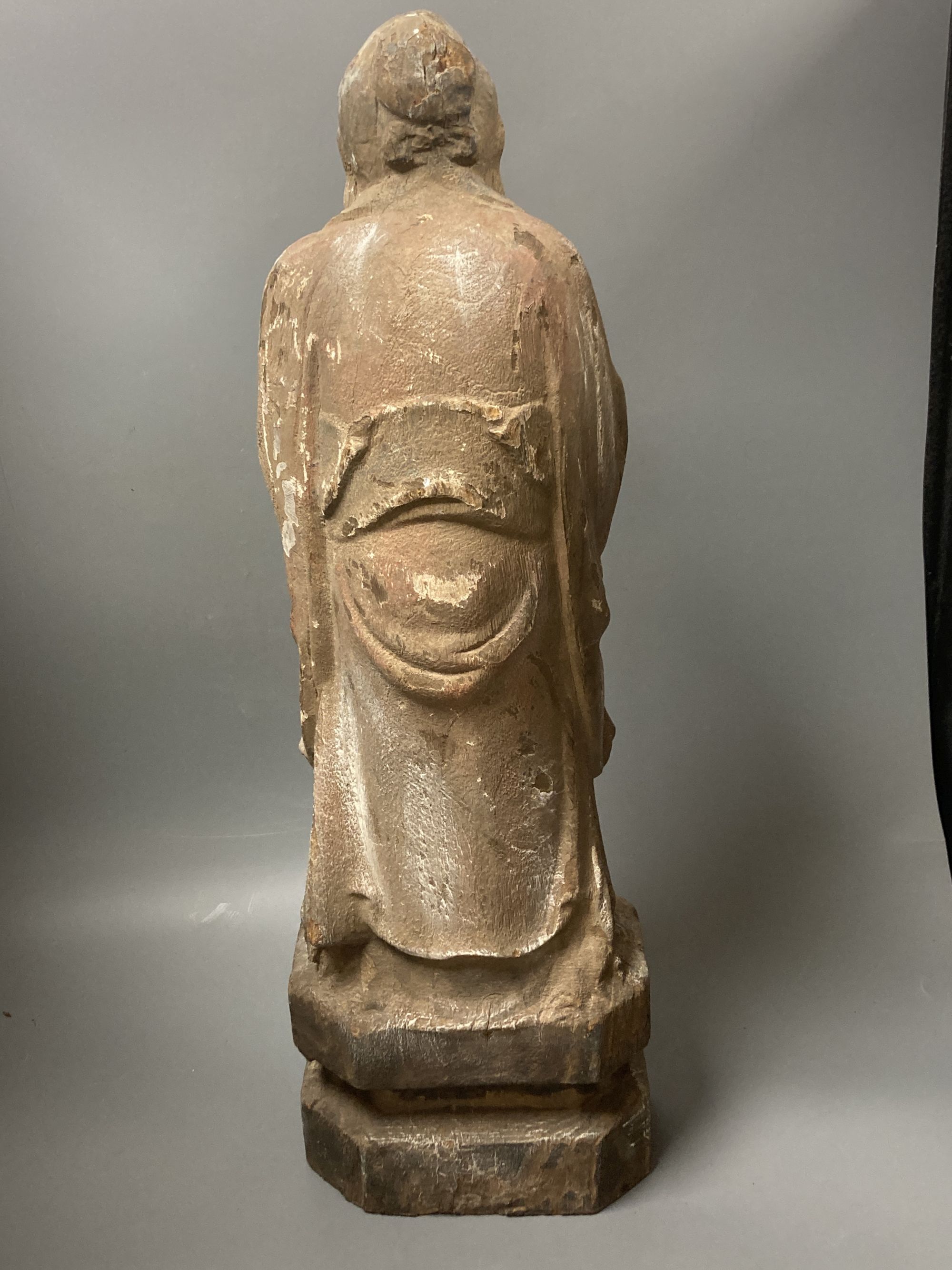 A Chinese carved wood deity, height 60cm - Image 5 of 5