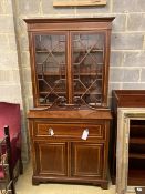 An Edwardian mahogany W&G (?) inlaid secretaire bookcase, width 107cm, depth 54cm, height