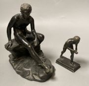 After the antique. A bronze of Arona and another of a Hermes, width 19cm height 19.5cm