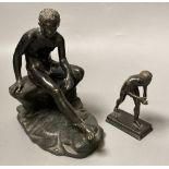 After the antique. A bronze of Arona and another of a Hermes, width 19cm height 19.5cm
