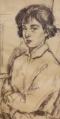 Llewellyn Petley Jones (1908-1986), charcoal drawing, Portrait of Miss Nicola Taylor, signed and