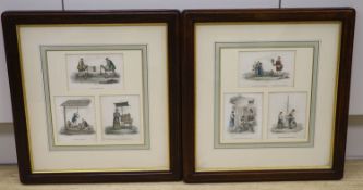 A set of six coloured engravings after A. Preschi of Chinese tradesmen, including silk cord