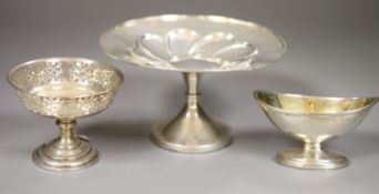 A George III silver salt, London, 1796, a George V silver bon bon dish and a weighted silver