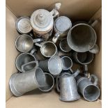 A collection Victorian and later pewter tankards, etc.