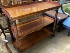 A Victorian mahogany three tier buffet, length 122cm, depth 53cm, height 110cm