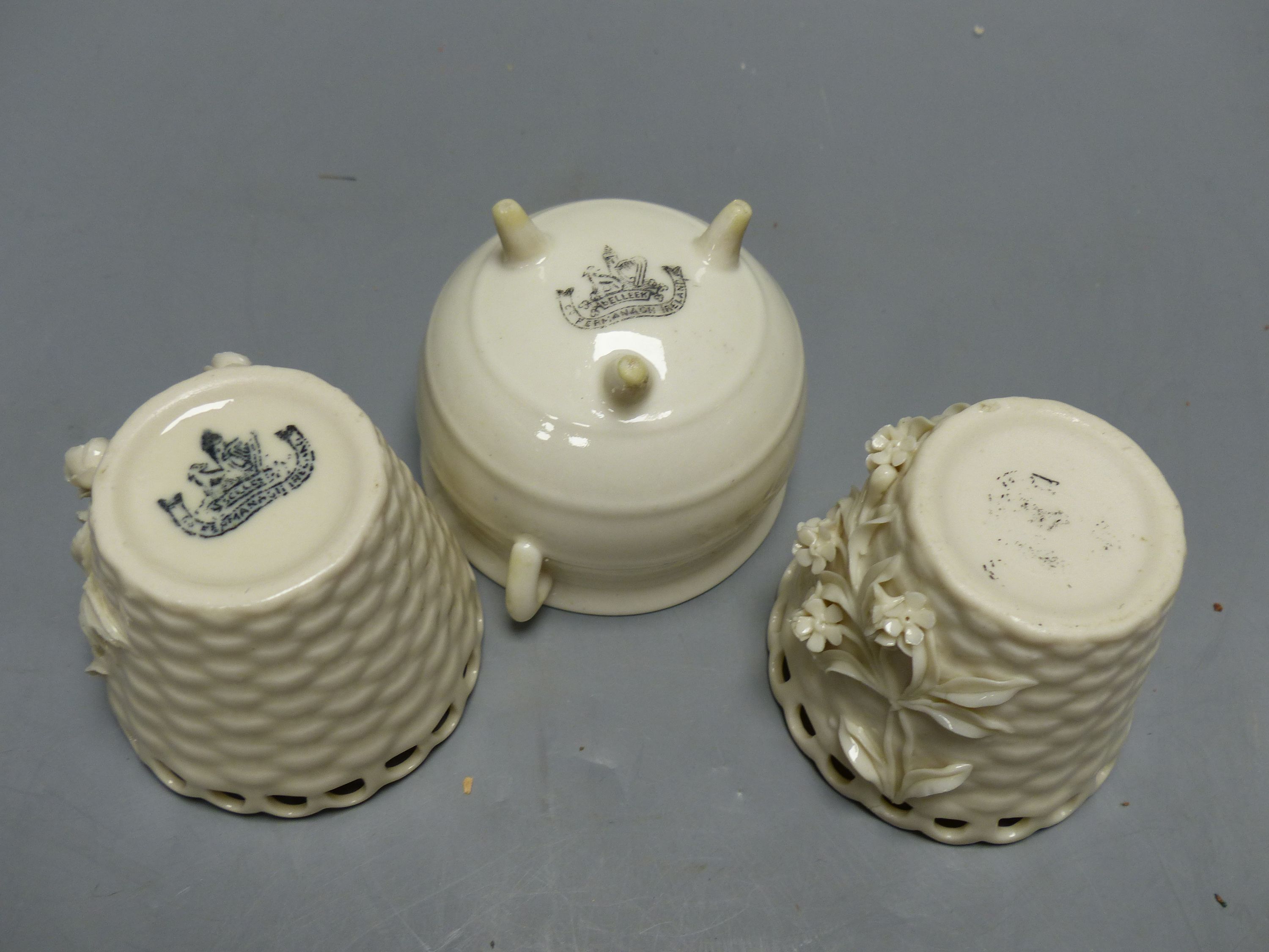 A Belleek cauldron and a pair of Belleek pots, tallest 6cm - Image 3 of 3