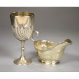 A George V silver sauceboat, Birmingham, 1929, and a small silver goblet, Sheffield, 1897, 7.5oz.