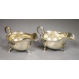 A pair of George V silver sauceboats, Goldsmiths & Silversmiths Co Ltd, London, 1910, height 8cm,