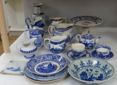 A quantity of 19th century Staffordshire blue and white plates, jugs etc