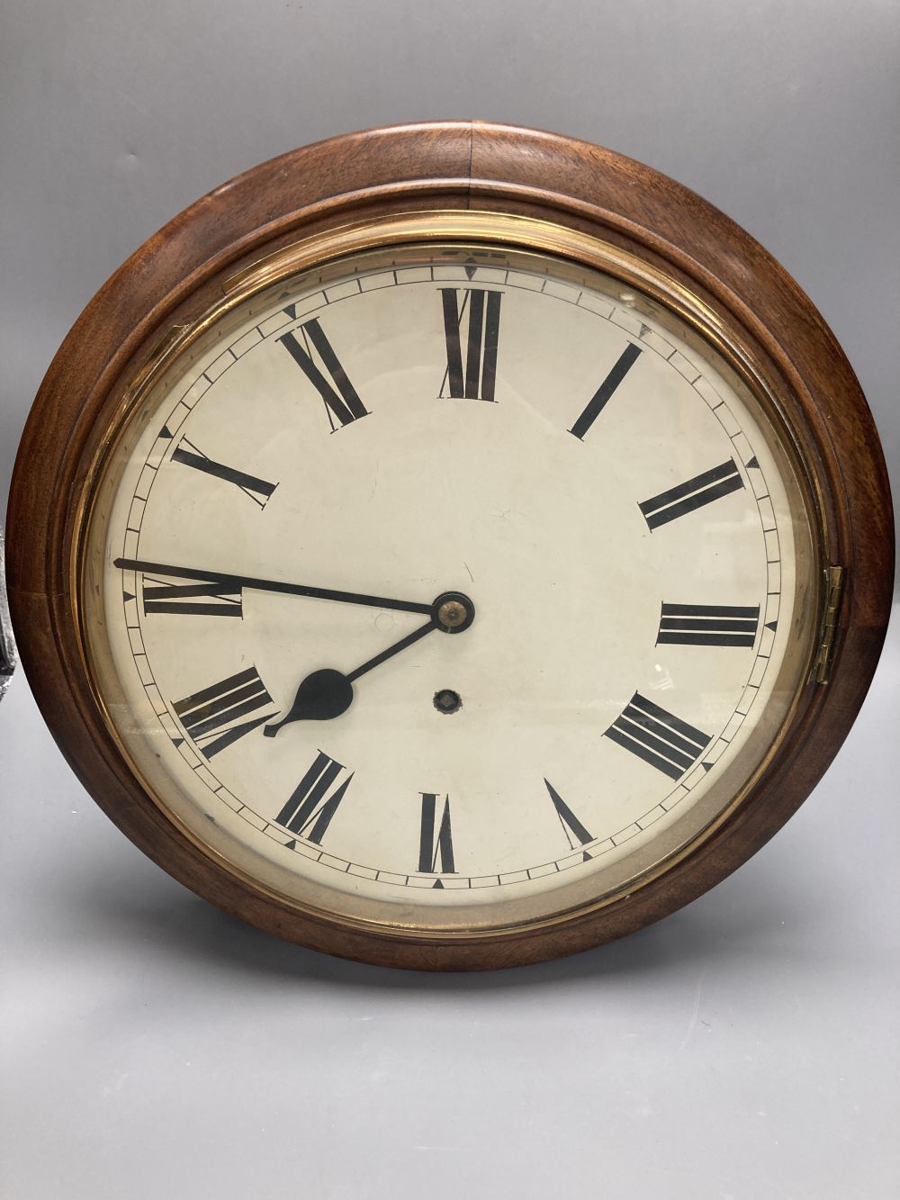 An American mahogany cased wall dial timepiece, 38.5cmCONDITION: Cannot guarantee this to be