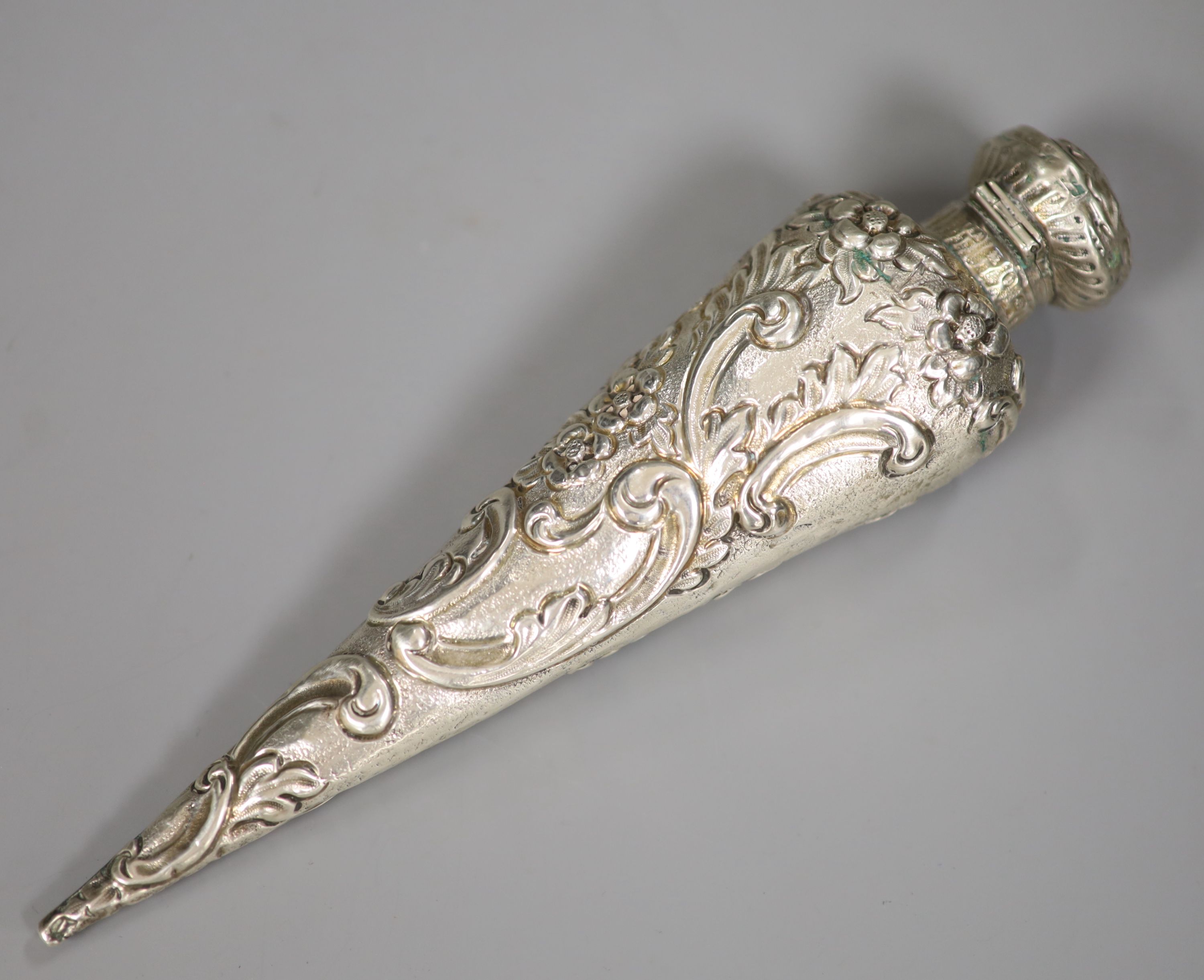 A late Victorian silver conical scent flask, Horton & Allday, Birmingham, 1895, 18.8cm.CONDITION: - Image 2 of 3