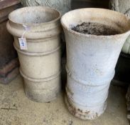 Two glazed earthenware chimney pots, larger 62cm high