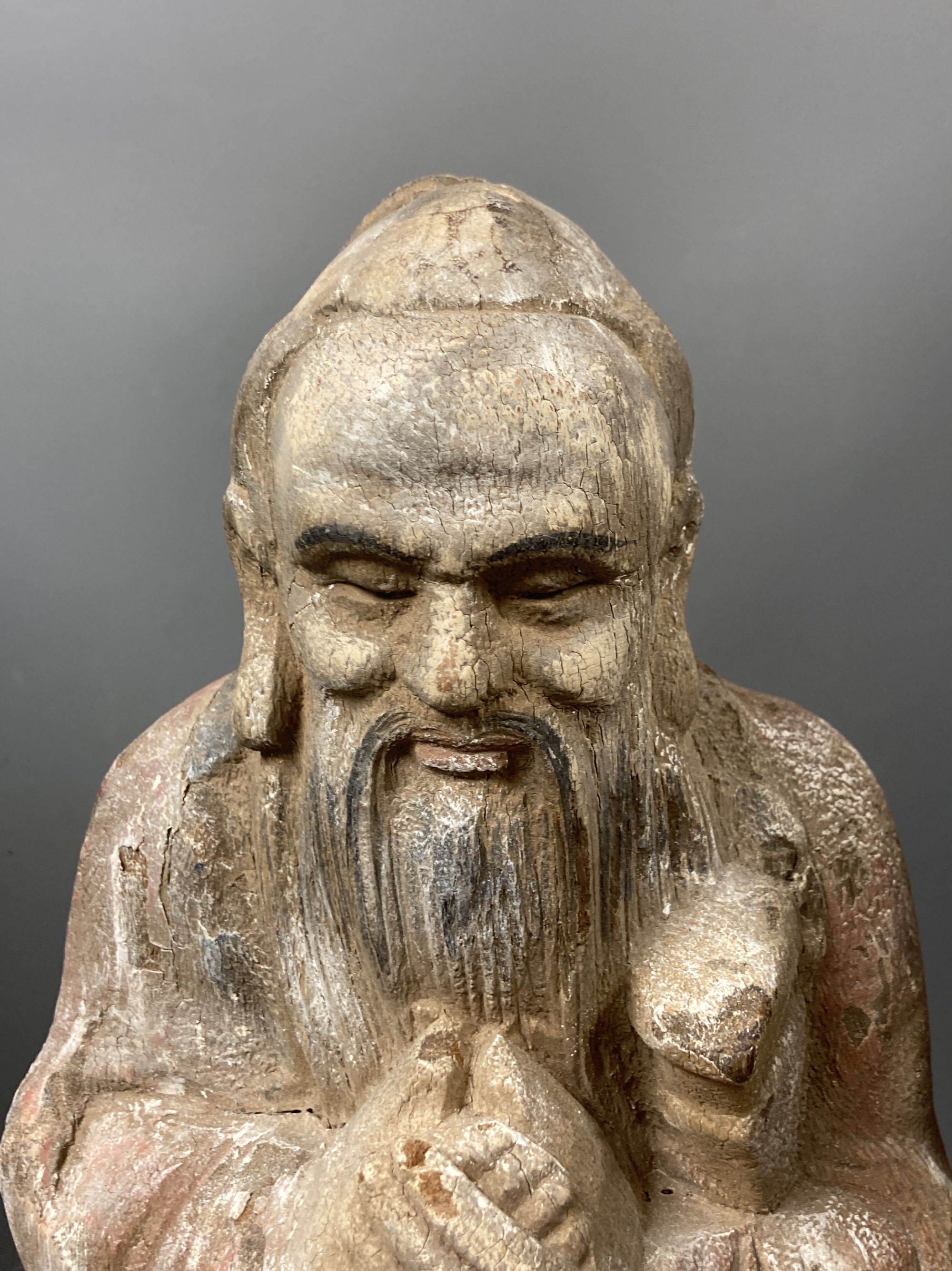 A Chinese carved wood deity, height 60cm - Image 2 of 5