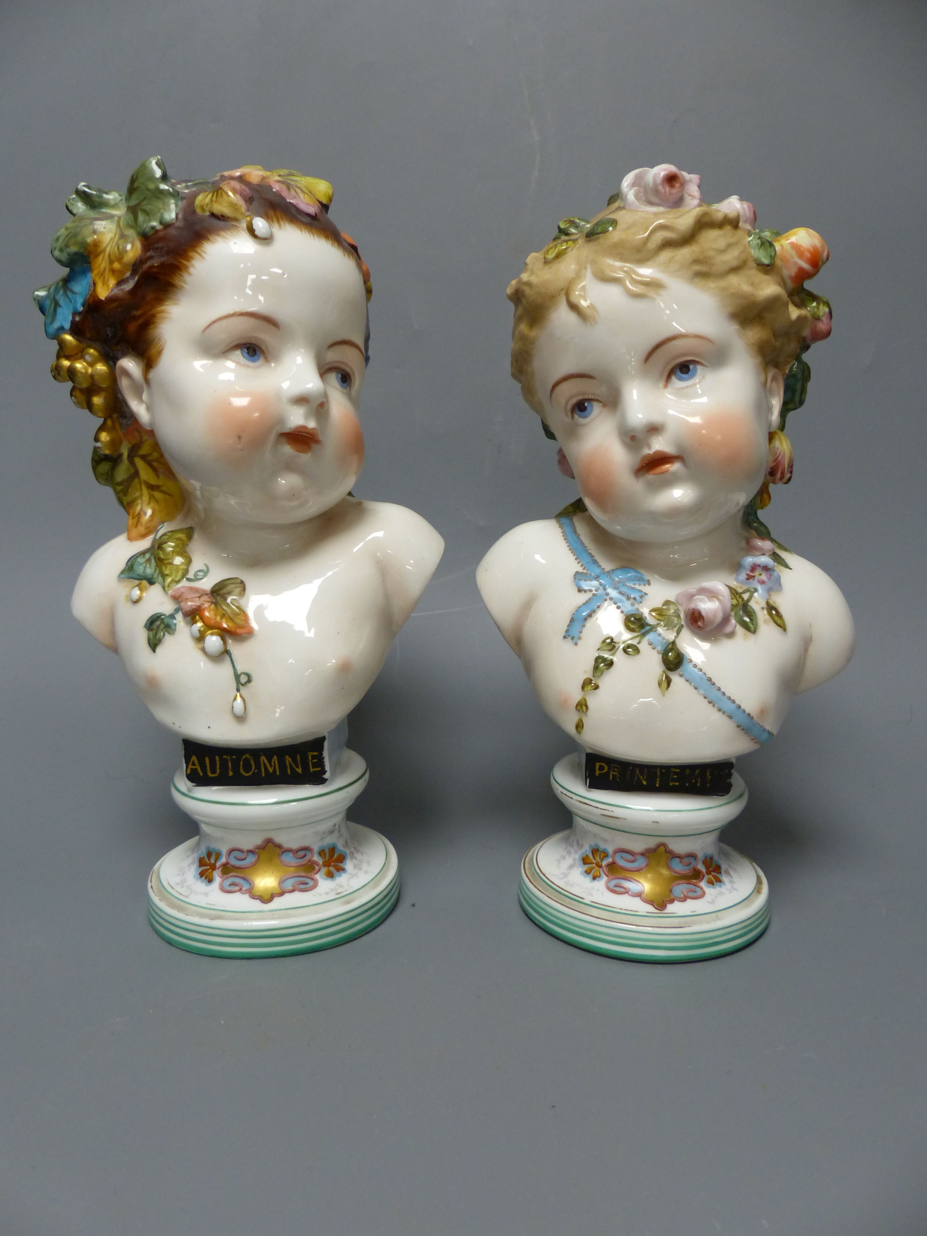 A pair of French porcelain busts 'Automne' and 'Printemps', a Samson ewer and basin in the Chinese - Image 6 of 6