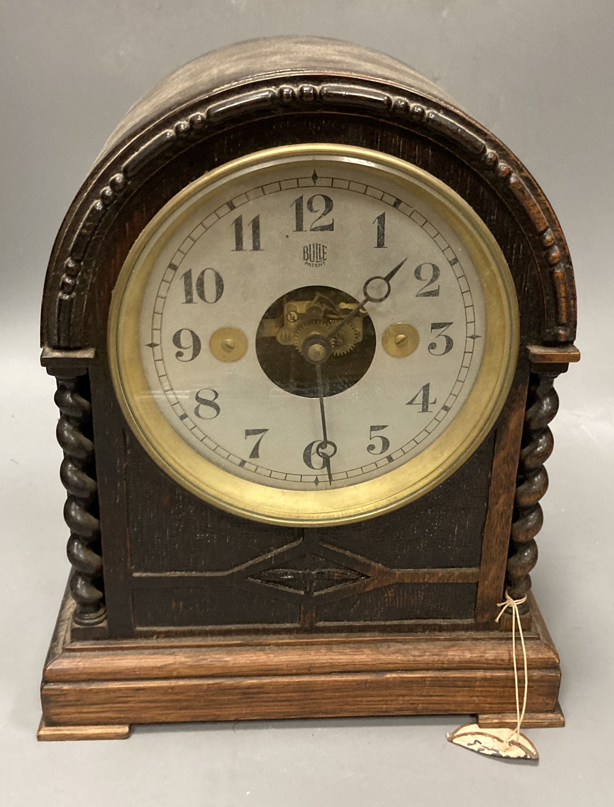 A Bulle oak cased electric mantel timepiece, height 29.5cm