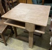 A cross banded limed oak square games table by Rowley, London, 76cm, height 75cm