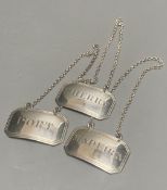 A set of three George IV silver octagonal wine labels, Madeira, Sherry & Port, Joseph Wilmore,