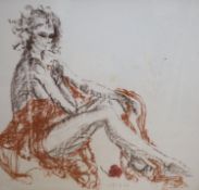 Tom Merrifield (1933-), coloured chalk, Study of a seated woman, signed, 92 x 95cm