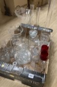 A quantity of mixed glassware, decanters, vases, etc.