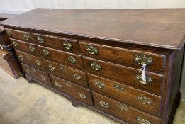 A George III oak mule chest, width 192cm, depth 56cm, height 92cm