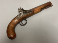 A 19th century octagonal barrelled flintlock pistol, lockplate engraved 'Twig'