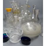 A quantity of mixed glassware, including a pair of Regency mallet shaped liqueur decanters and