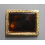 A 19th century Italian? yellow metal and tortoiseshell set rectangular vinaigrette, 26mm, gross 6.