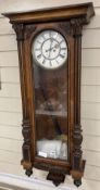 A Vienna mahogany regulator wall clock, weight driven, 109cm high