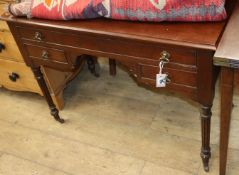 A 1920's mahogany kneehole desk, width 138cm, depth 64cm, height 227cm