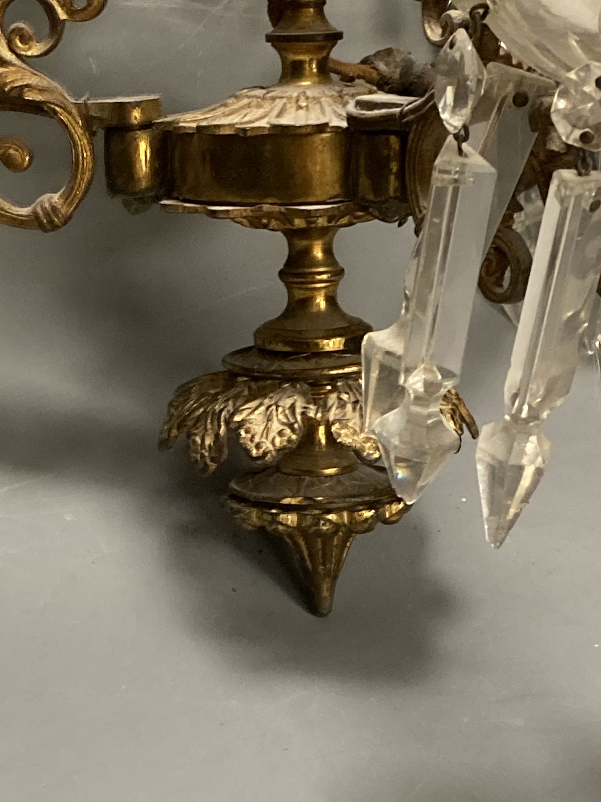 A three branch gilt and lustre drop electrolier - Image 3 of 3