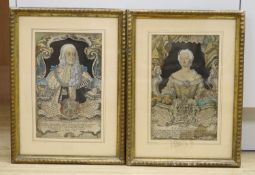 Iohann Christian Leopold, pair of coloured engravings, Portraits of Georg II and Elizabetha