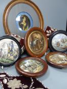 A quantity of mixed collectables including beadwork, wall shelves, a blue glazed wall bracket, a