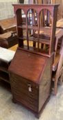 A small reproduction mahogany bureau, width 55cm, depth 43cm, height 102cm together with a three