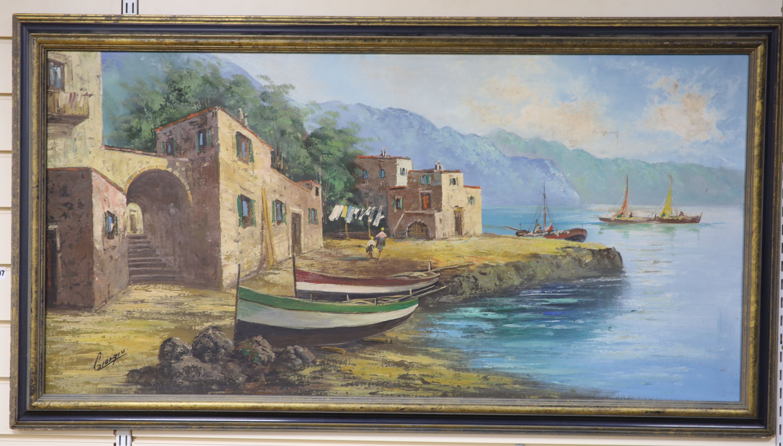 Giorgio, oil on canvas, Italian coastal landscape, signed, 59x 120cm - Image 2 of 3