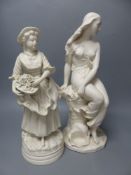 A 19th century Minton parian figure of 'Miranda' and a Continental parian figure of a lady holding a