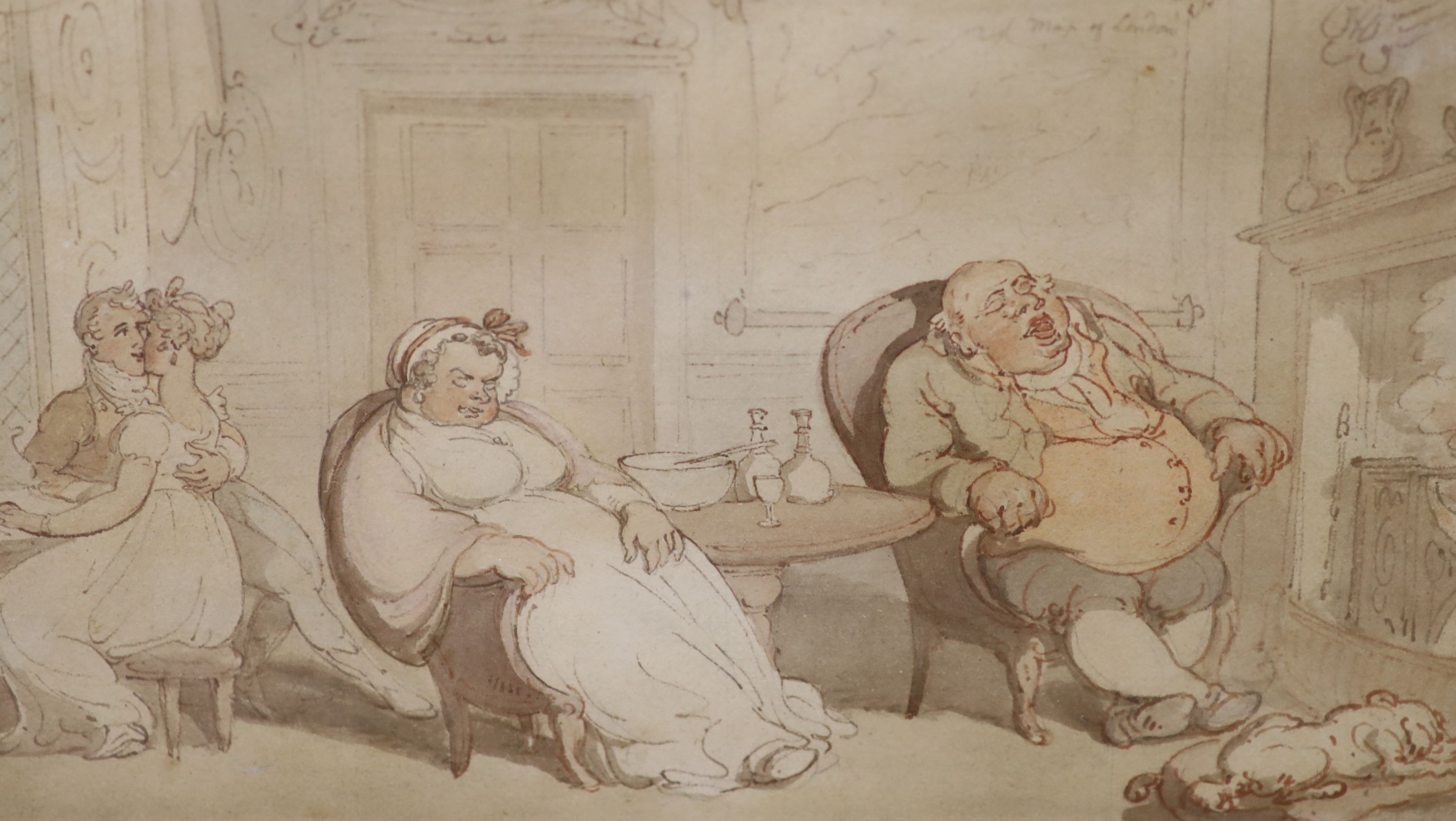 Thomas Rowlandson (1756-1827), ink and watercolour, 'The Music Lesson', Agnews label verso, 14 x