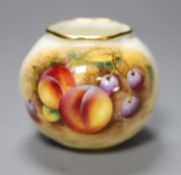 A Royal Worcester spirally globular vase painted with fruit by Roberts, signed, black mark, height