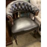 A Victorian mahogany tub framed library chair, width 70cm, depth 60cm, height 88cm