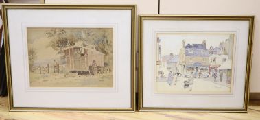David Thomas Rose (1871-1964), two watercolours, 'A Corner of Brighton' and 'An Old Caravan', both