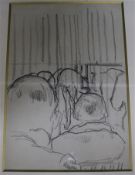 Clifford Hall (1904-1973), charcoal drawing, Audience and closed curtain, 31 x 21.5cm 12.5 x 8.5in.
