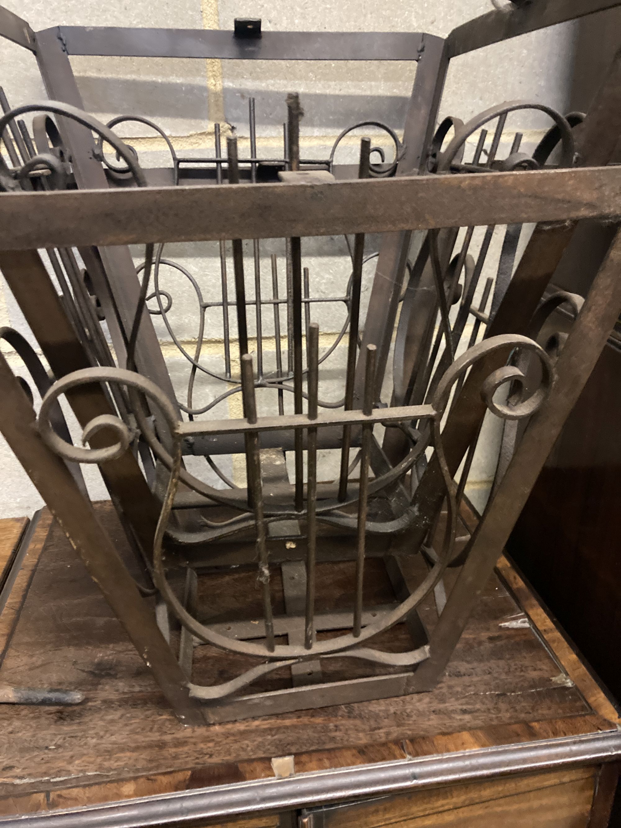 A pair of square wrought iron lyre baskets, width 39cm, height 41cm - Image 2 of 3