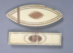 Two George III gold-mounted ivory toothpicks cases, both with mirrors to the interior, 8.5 x 2cm and