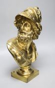 A brass bust of Menelaus, height 44cm