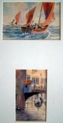 Rowland Fisher (1885-1969), two watercolours, Gorleston mackerel boats & Ponte St Apostoli,